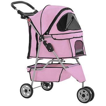 3-Wheel Pet Stroller Breathable Mesh Lightweight Foldable Dog Cat Carrier Black