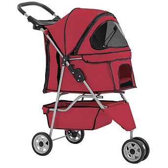 3-Wheel Pet Stroller Breathable Mesh Lightweight Foldable Dog Cat Carrier Black