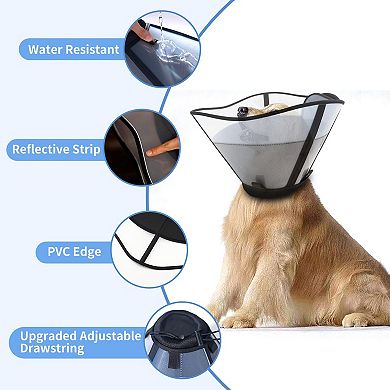 Soft Dog Cone Collar Transparent Breathable Adjustable Elizabethan for Large Medium Dogs Recovery