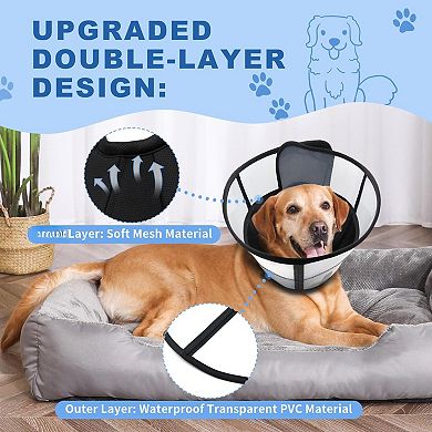 Soft Dog Cone Collar Transparent Breathable Adjustable Elizabethan for Large Medium Dogs Recovery