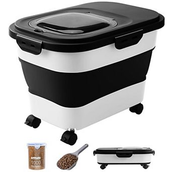 20-23 Lbs Collapsible Dog Food Storage Container With Wheels And Scoop Airtight Pet Food Bin Space-S