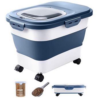 20-23 Lbs Collapsible Dog Food Storage Container With Wheels And Scoop Airtight Pet Food Bin Space-S