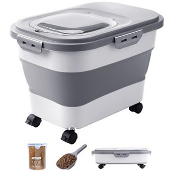 20-23 Lbs Collapsible Dog Food Storage Container With Wheels And Scoop Airtight Pet Food Bin Space-S