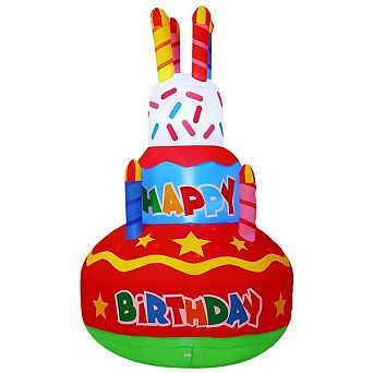 GOOSH 6.2 FT Birthday Inflatables Cake with Candle and Colorful Rotating LED Lights
