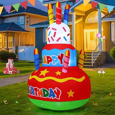GOOSH 6.2 FT Birthday Inflatables Cake with Candle and Colorful Rotating LED Lights