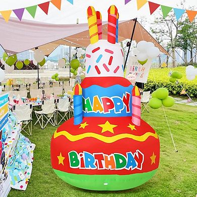 GOOSH 6.2 FT Birthday Inflatables Cake with Candle and Colorful Rotating LED Lights