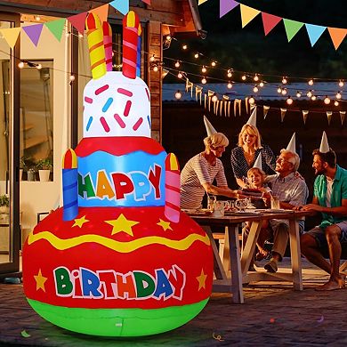 GOOSH 6.2 FT Birthday Inflatables Cake with Candle and Colorful Rotating LED Lights