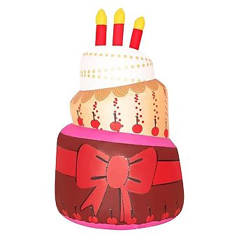 GOOSH 6.4 FT Birthday Inflatables Cake with Candle and Colorful Rotating LED Lights (Red-B)