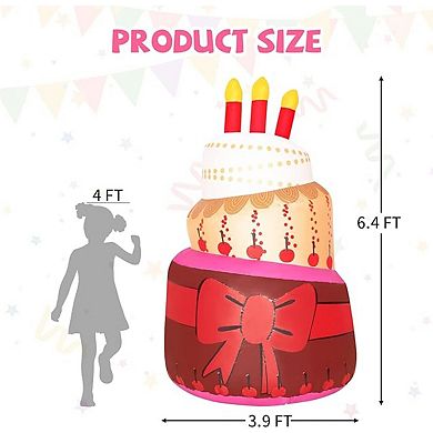 GOOSH 6.4 FT Birthday Inflatables Cake with Candle and Colorful Rotating LED Lights (Red-B)
