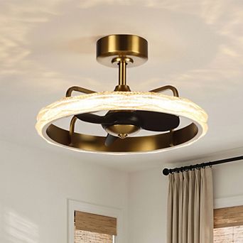 24" Modern Brushed Gold Fandelier Caged Ceiling Fan with Remote and LED Light