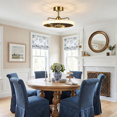 24" Modern Brushed Gold Fandelier Caged Ceiling Fan with Remote and LED Light