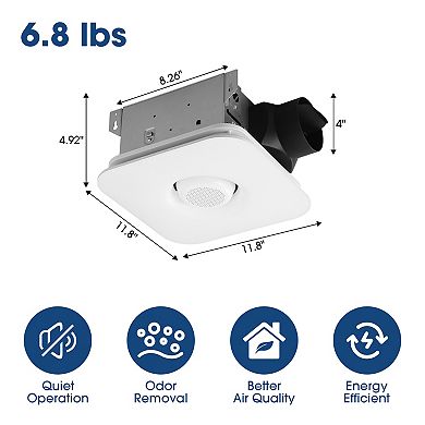 12" Modern Bathroom Exhaust Fan Bluetooth Speaker with RGB Light and Remote