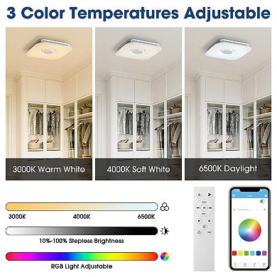 12" Modern Bathroom Exhaust Fan Bluetooth Speaker with RGB Light and Remote