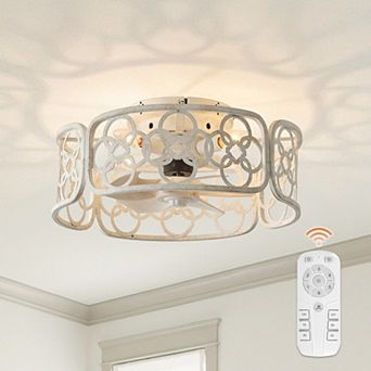18" Rustic Antique White Caged Fandelier Low Profile Ceiling Fan with Light and Remote