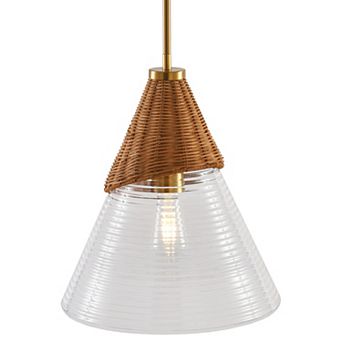 14" Modern Rattan Glass 1-Light Pendant Light Adjustable Hanging Chandelier for Kitchen Island