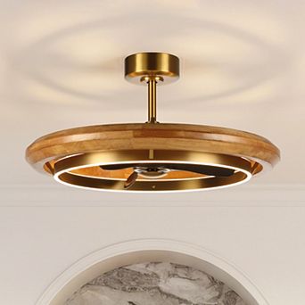 33" Farmhouse Brushed Gold Wood Caged Fandelier Ceiling Fan with Remote and LED Light