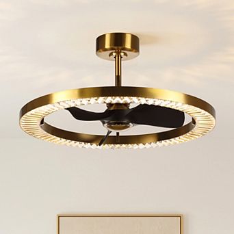 32" Modern Brushed Gold Crystal Fandelier Caged Ceiling Fan with Remote and LED Light