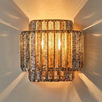 10" Distressed Grey Crystal Tiered 1-Light Flush Mount Wall Sconce for Bedroom