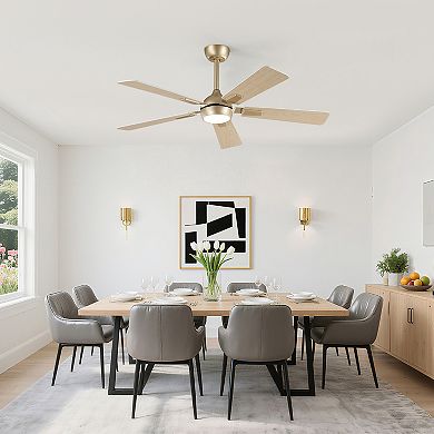 52" Modern Smart Gold Ceiling Fan with LED Light and Remote, APP Control