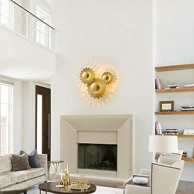 17" Art Deco Gold 3-Light LED Sunbeam Flush Mount Wall Light Sconce