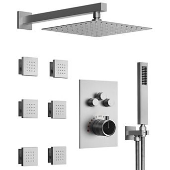 7-Spray 12 and 6 in Dual Wall Mount Shower Head and Handheld 2.5 GPM