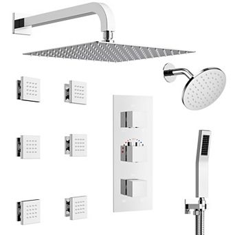 Thermostatic 8-Spray 12 and 6 in Wall Mount Dual Shower Head Fixed and Handheld Shower Head 2.5 GPM