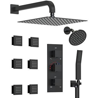 Thermostatic 8-Spray 12 and 6 in Wall Mount Dual Shower Head Fixed and Handheld Shower Head 2.5 GPM