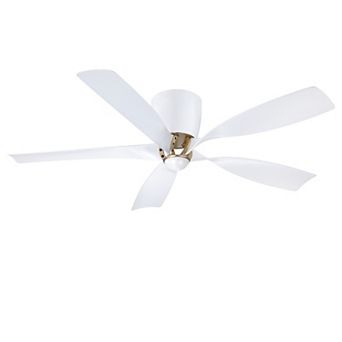 52" Modern White 5 Blades Flush Mount Low Profile Ceiling Fan, No Light
