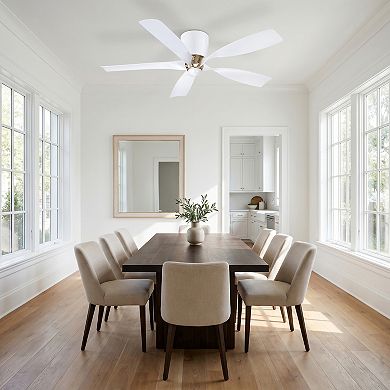 52" Modern White 5 Blades Flush Mount Low Profile Ceiling Fan, No Light