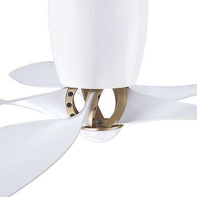 52" Modern White 5 Blades Flush Mount Low Profile Ceiling Fan, No Light