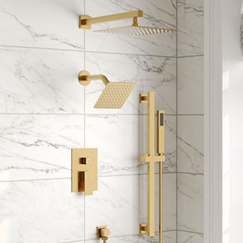 3 in 1 Square, Showers with Valve 3-Spray Dual Wall Mount 10 in Fixed and Handheld Shower Head