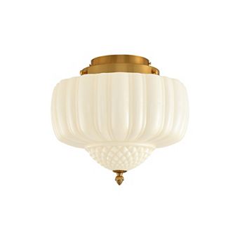 14" Vintage Milk Glass Schoolhouse Flush Mount Ceiling Light Fixture