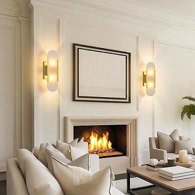 12" Modern 2-Light Alabaster Wall Sconce for Bathroom, Bedroom, Living Room, Hallway