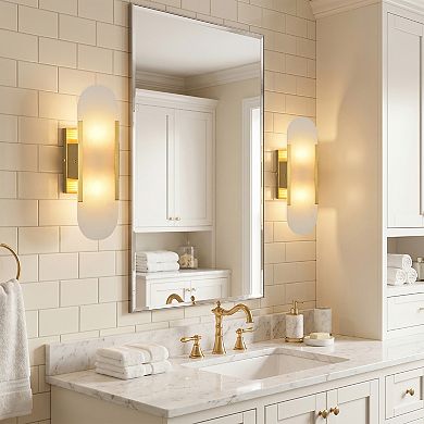 12" Modern 2-Light Alabaster Wall Sconce for Bathroom, Bedroom, Living Room, Hallway