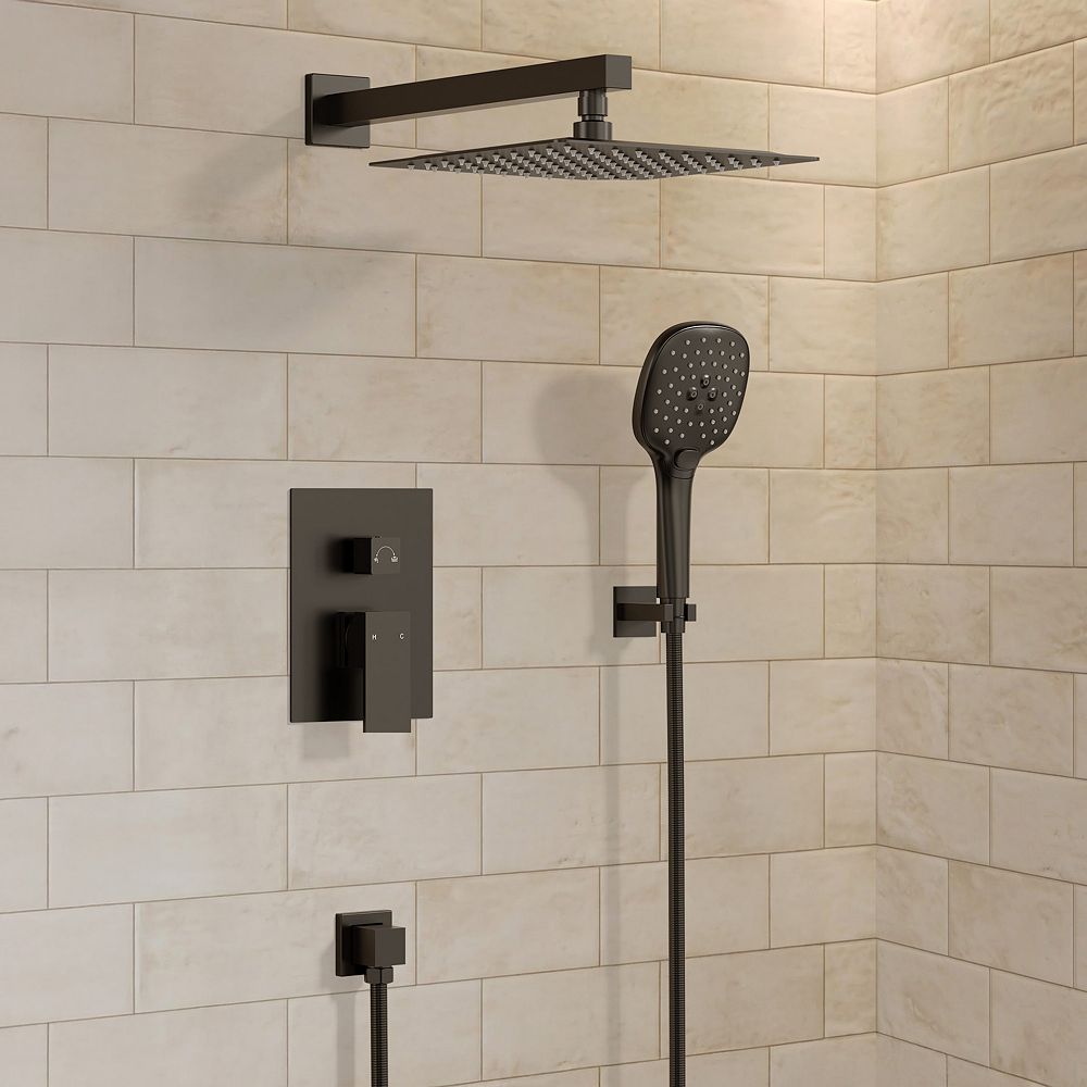 4-Spray Patterns Square 10 in. Wall Mount Shower Faucet and Handheld ...