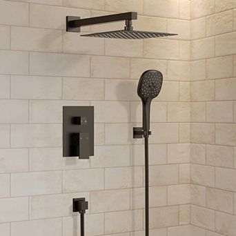 4-Spray Patterns Square 10 in Wall Mount Shower Faucet and Handheld Shower Head 2.5 GPM, Anti-Scald