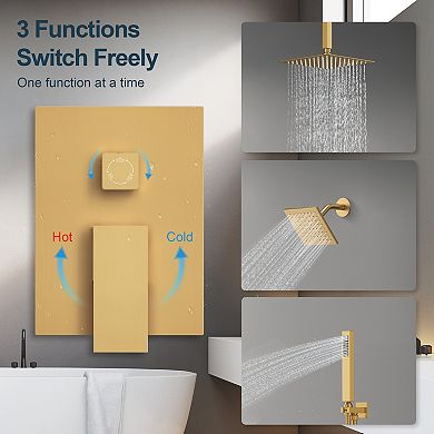 3-Spray 10 and 6 in. Dual 3 in 1 Ceiling Mount Fixed and Handheld Shower Head 2.5 GPM Valve Included