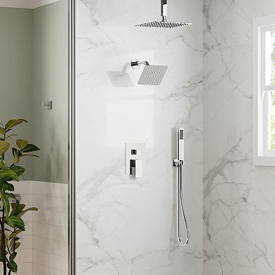 3-Spray 10 and 6 in. Dual 3 in 1 Ceiling Mount Fixed and Handheld Shower Head 2.5 GPM Valve Included