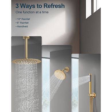 Round Showers System 3-Spray 10 in. and 6 in. Dual Ceiling Mount Fixed and Handheld Shower Head