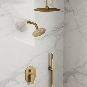 Round Showers System 3-Spray 10 in and 6 in Dual Ceiling Mount Fixed and Handheld Shower Head