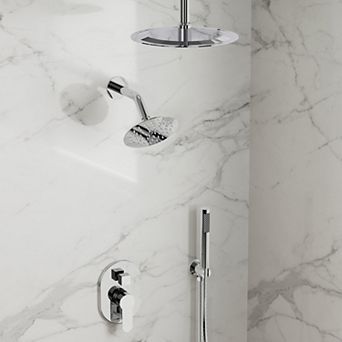 Round Showers System 3-Spray 10 in and 6 in Dual Ceiling Mount Fixed and Handheld Shower Head