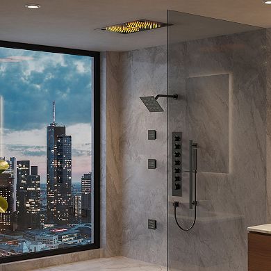 LED Bluetooth 6-Spray Ceiling Mount 28 and 8 in. Dual Showers 3-Jet Handheld 2.5 GPM