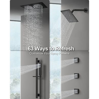 LED Bluetooth 6-Spray Ceiling Mount 28 and 8 in. Dual Showers 3-Jet Handheld 2.5 GPM