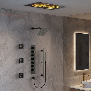 LED Bluetooth 6-Spray Ceiling Mount 28 and 8 in. Dual Showers 3-Jet Handheld 2.5 GPM
