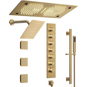 LED Bluetooth 6-Spray Ceiling Mount 28 and 8 in Dual Showers 3-Jet Handheld 2.5 GPM