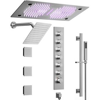LED Bluetooth 6-Spray Ceiling Mount 28 and 8 in Dual Showers 3-Jet Handheld 2.5 GPM