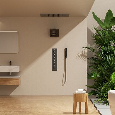Aurora LED Bluetooth 5-Spray Ceiling Mount 23 in. and 15 in. Fixed Shower 10 in. Shower Handheld