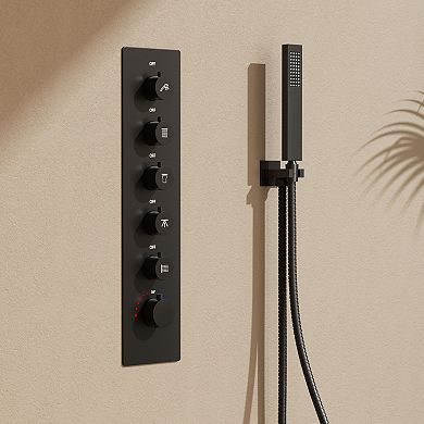 Aurora LED Bluetooth 5-Spray Ceiling Mount 23 in. and 15 in. Fixed Shower 10 in. Shower Handheld