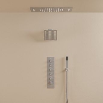 Aurora LED Bluetooth 5-Spray Ceiling Mount 23 in and 15 in Fixed Shower 10 in Shower Handheld