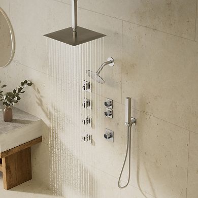 Dual Shower System 12 in. 5-Spray Square High Pressure with Hand Shower